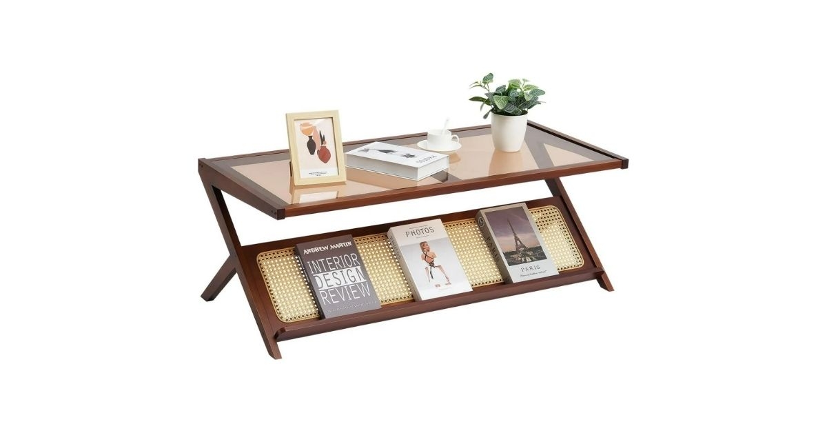 rattan and glass coffee table
