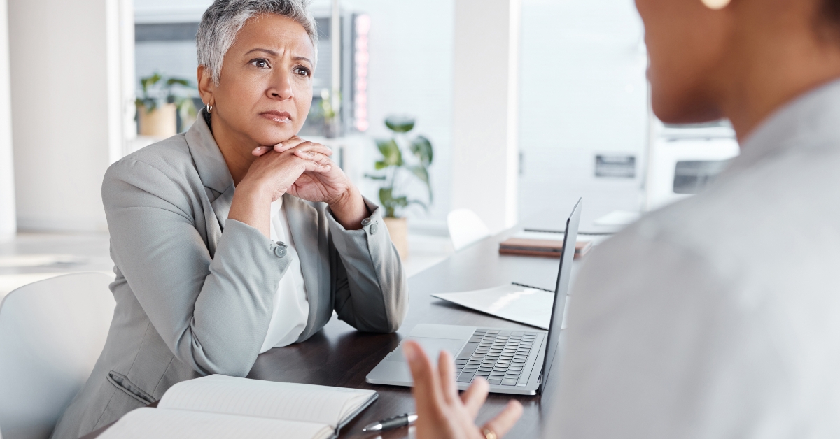 businesswoman having meeting with her boss