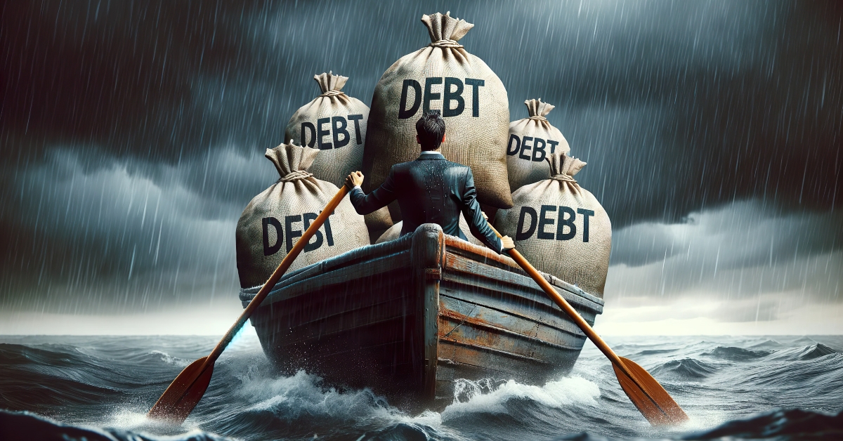 sinking in debt concept
