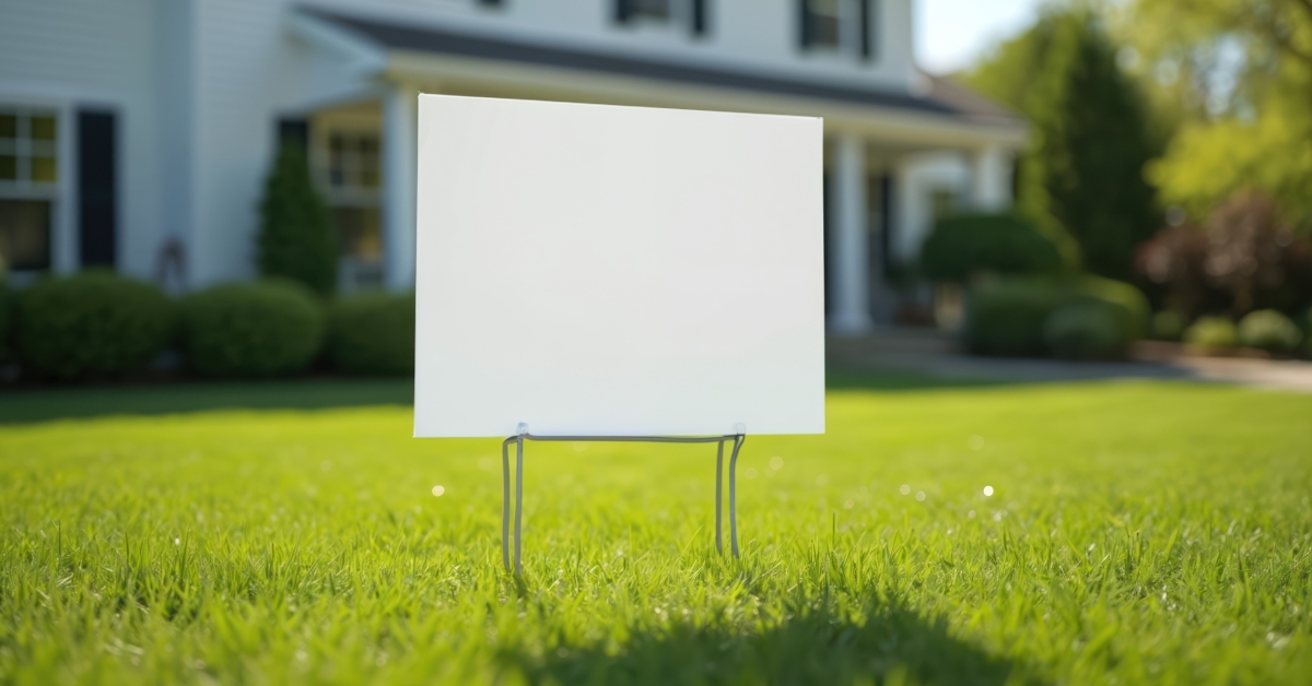 blank yard sign stands in green grass