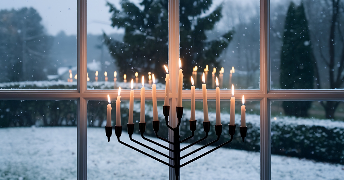 menorah with lit candles