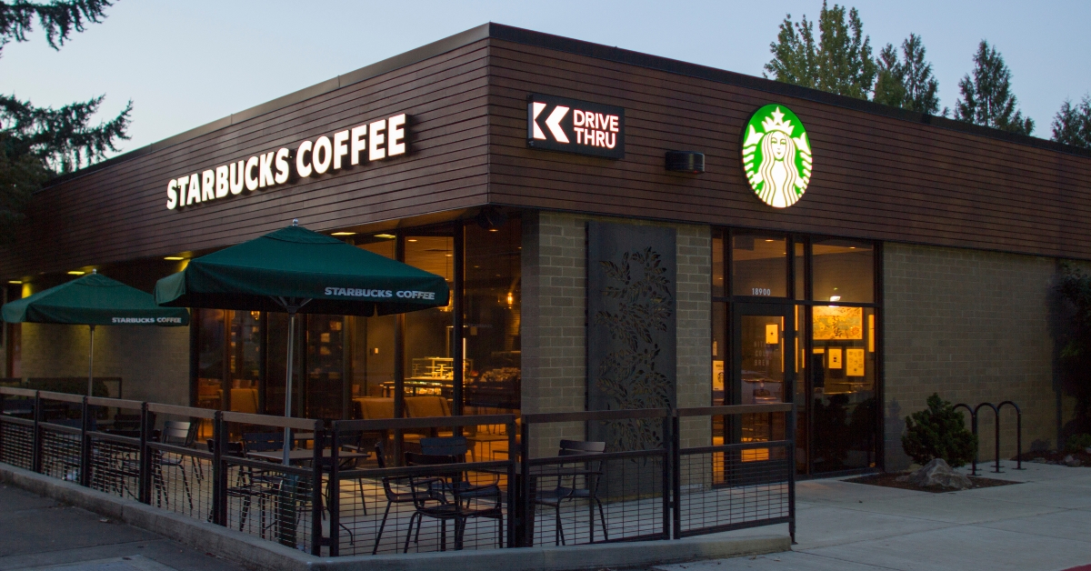 starbucks coffee shop in the evening