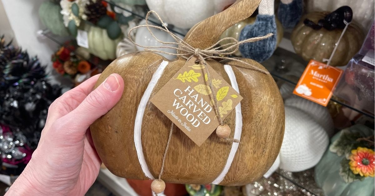 hand-carved wood pumpkin