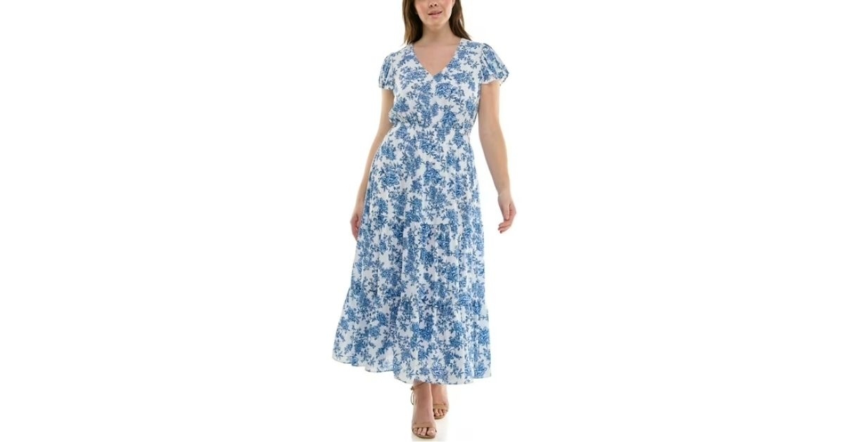 womens flutter sleeve midi dress
