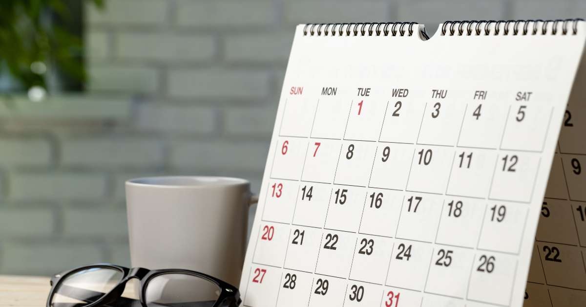 calendar page close up on office desk