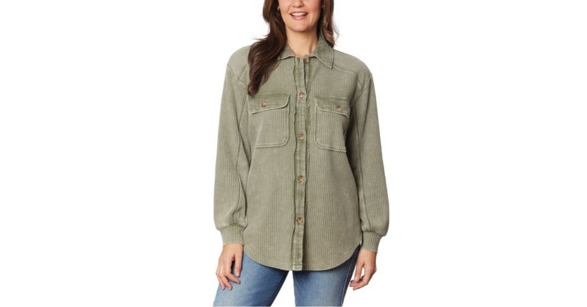 button front waffle shirt