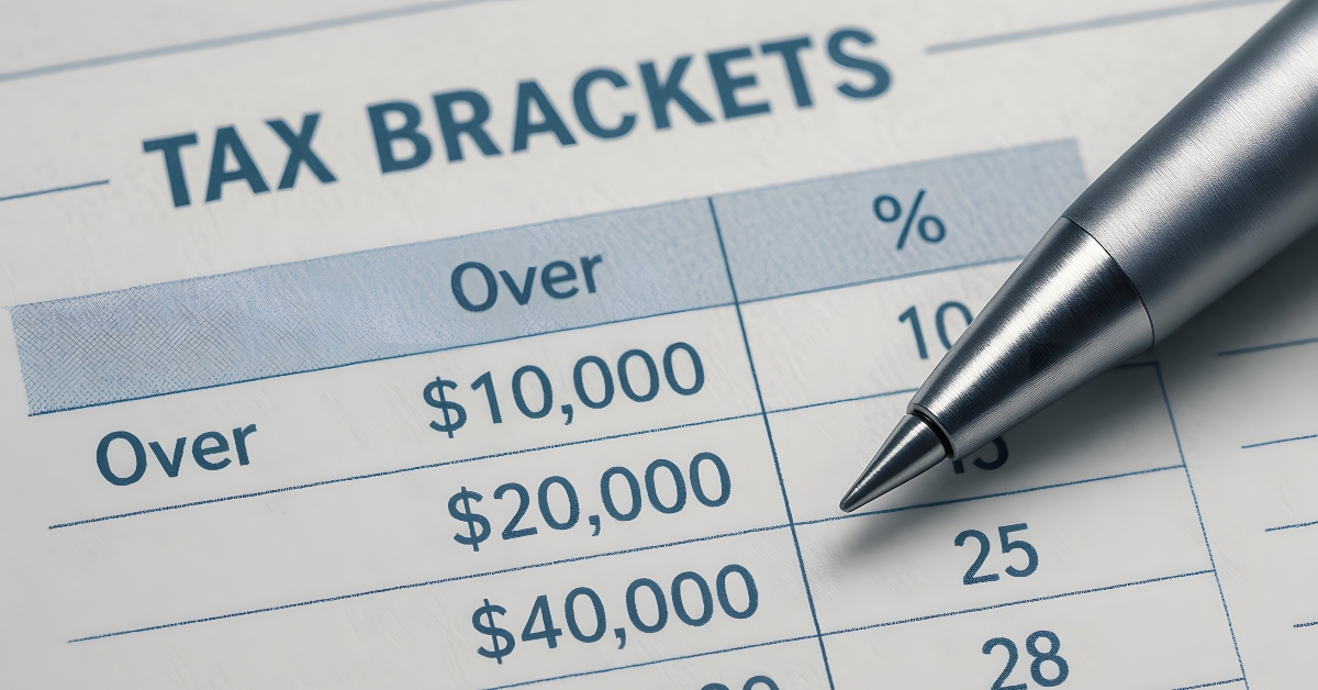 Tax brackets table with percentages and amounts