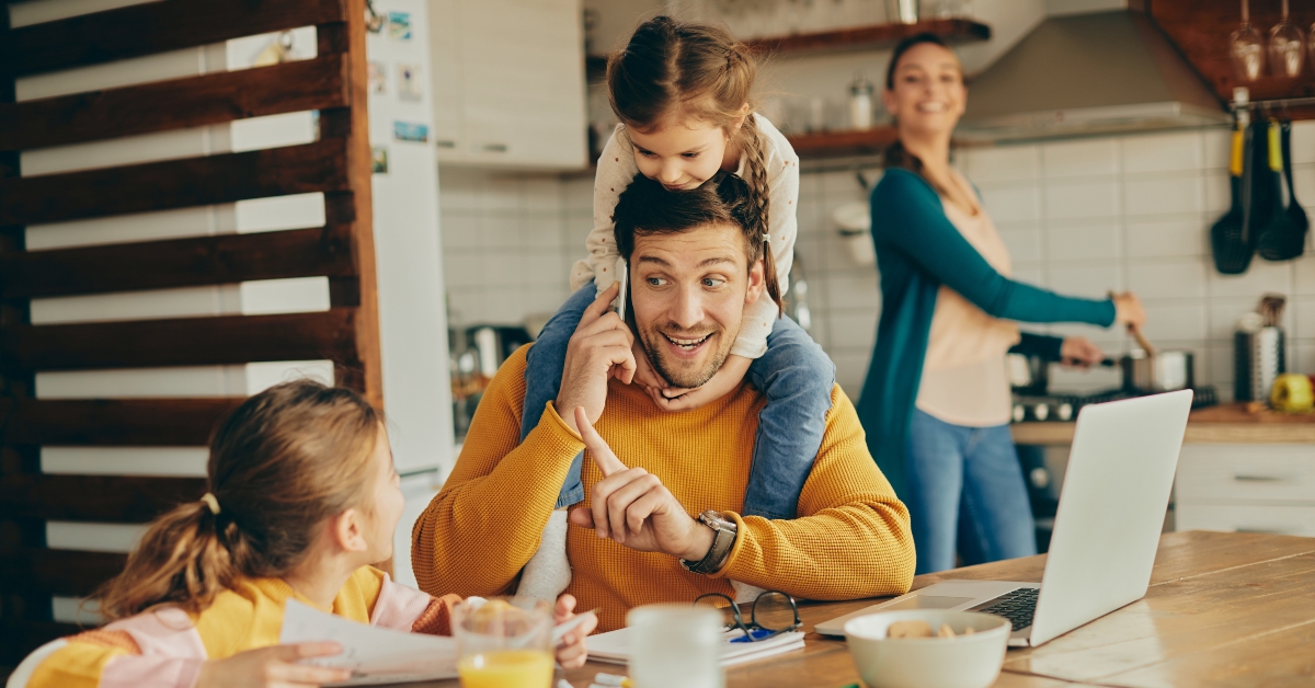 daughters distracting their working father