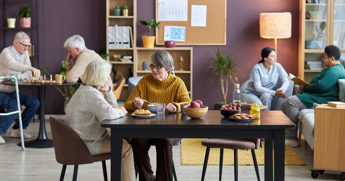 group of seniors enjoying leisure activities 