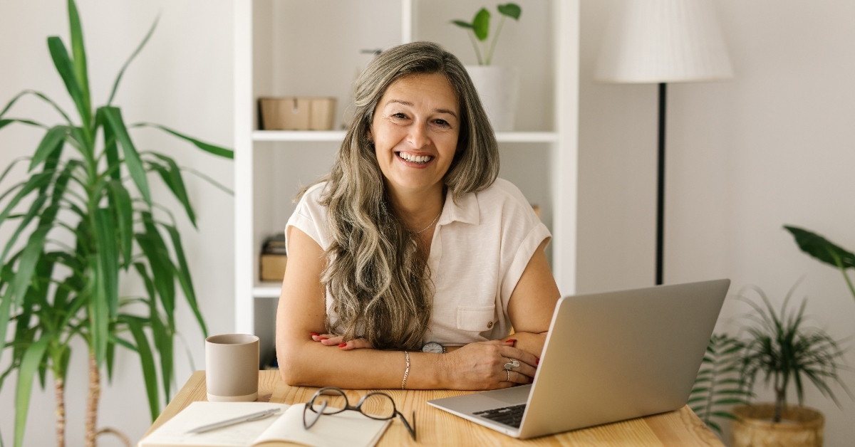 Woman smiling working from home