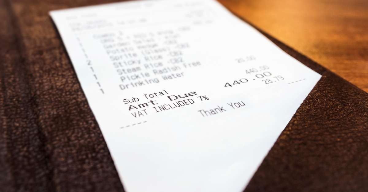 receipt bill in folder