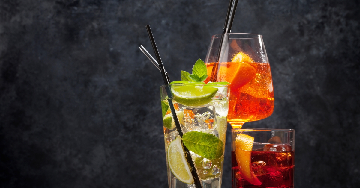 three classic cocktail glasses