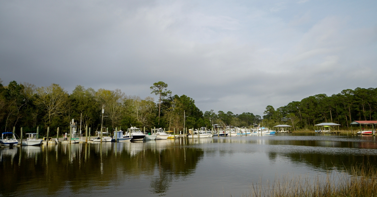 Boats in a small marina in Ocean Springs