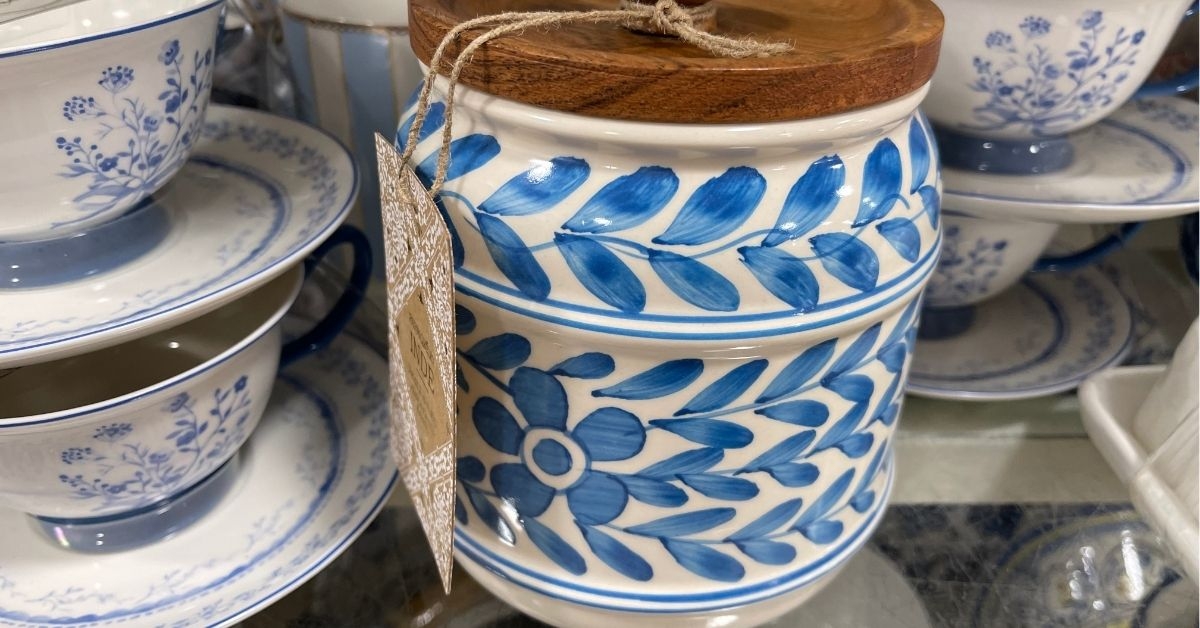 blue and white container