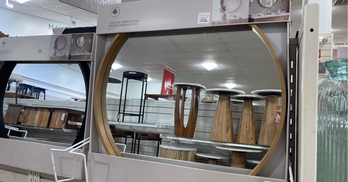 natural wood round mirror