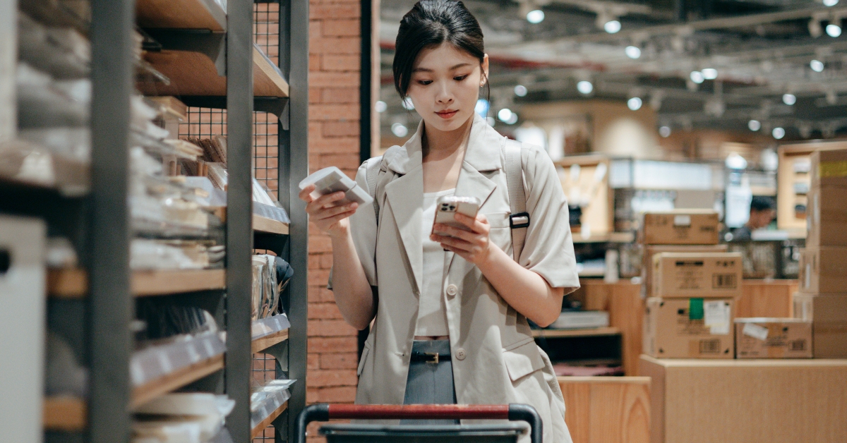 woman choosing items inside of store