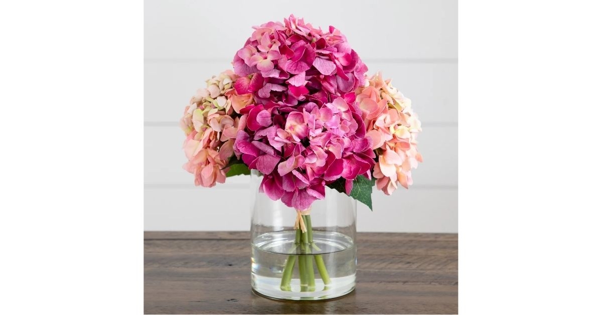faux hydrangea arrangement