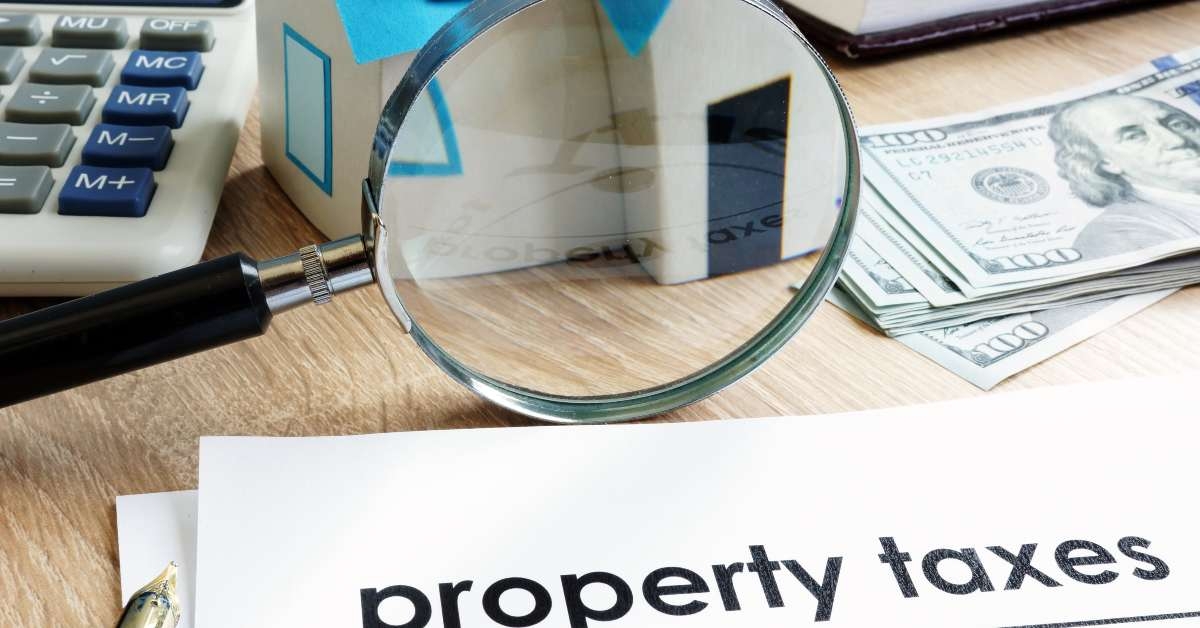 document with title property tax on a desk
