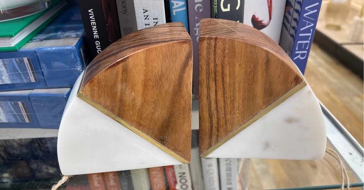 wood and marble bookends