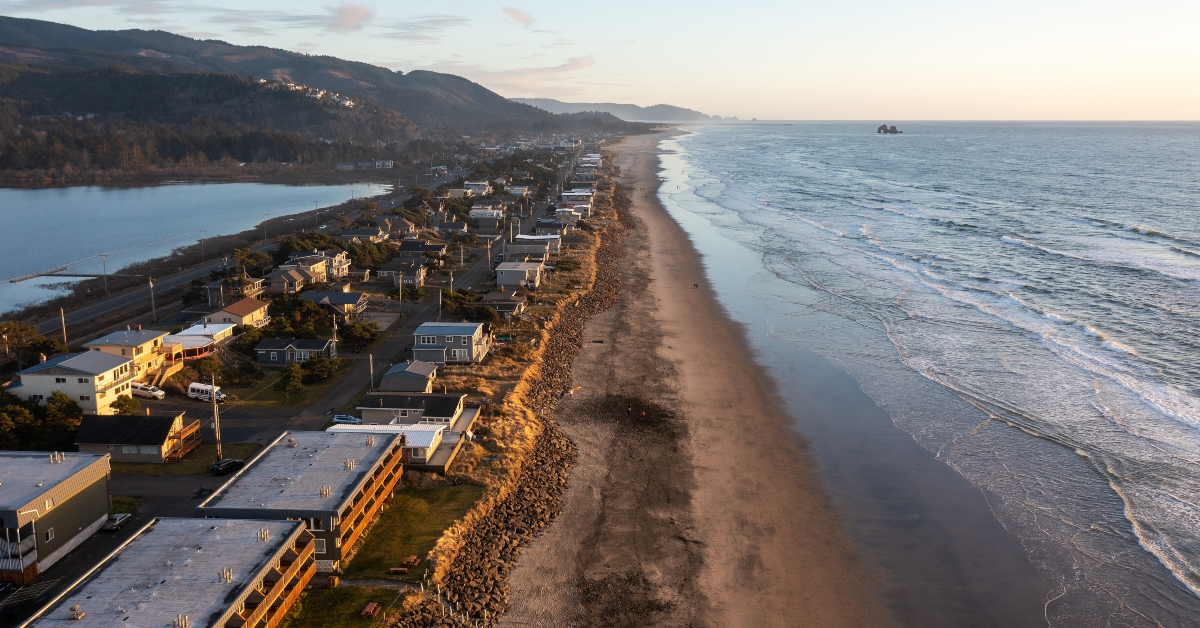 aerial photo of pacific ocean and rockaway beach oregon