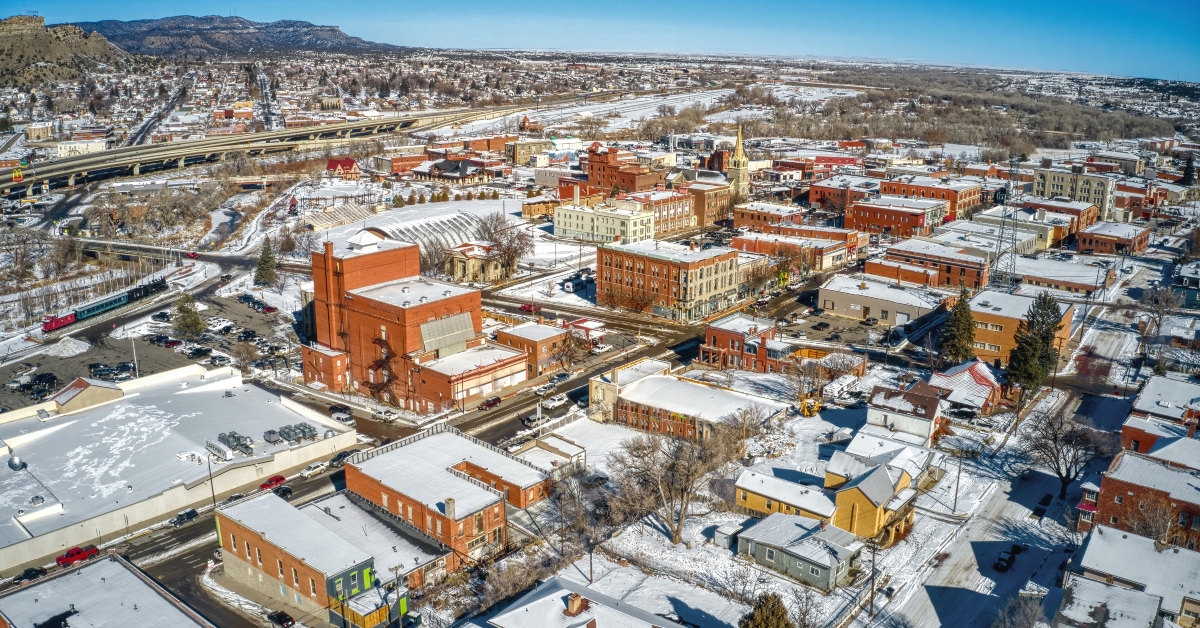 aerial view of trinidad colorado during winter