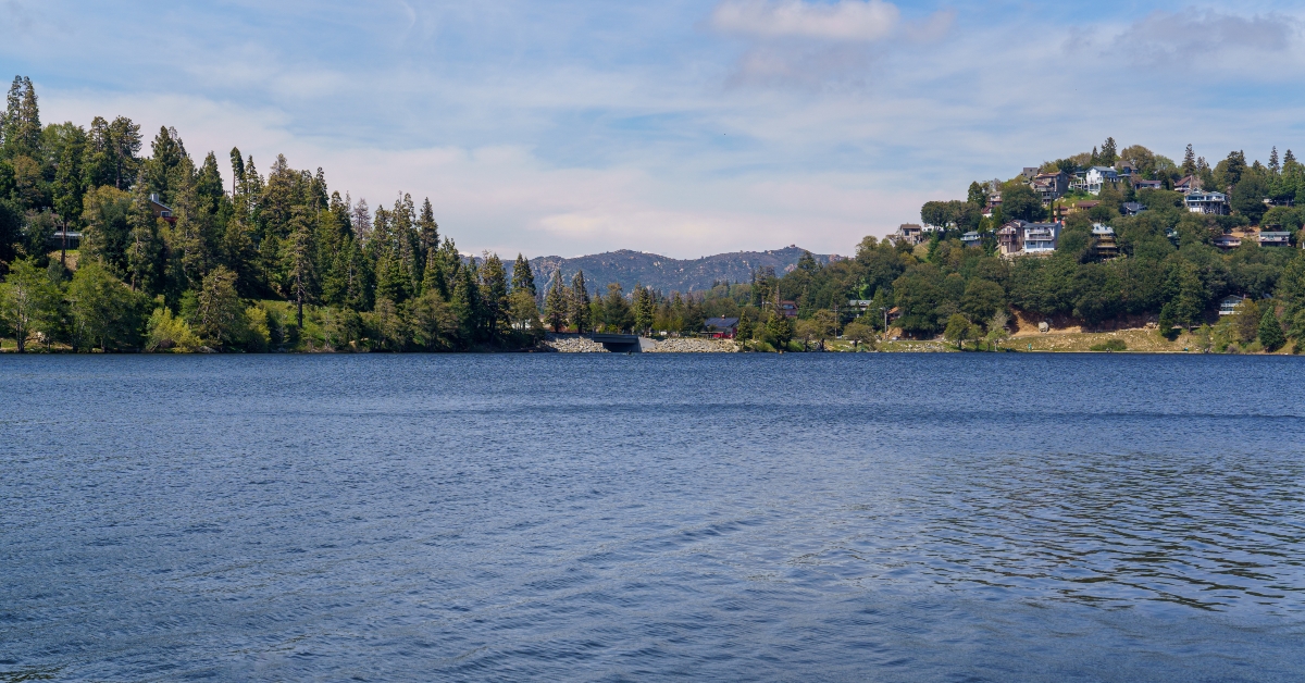 View of the water, shoreline, and mountains