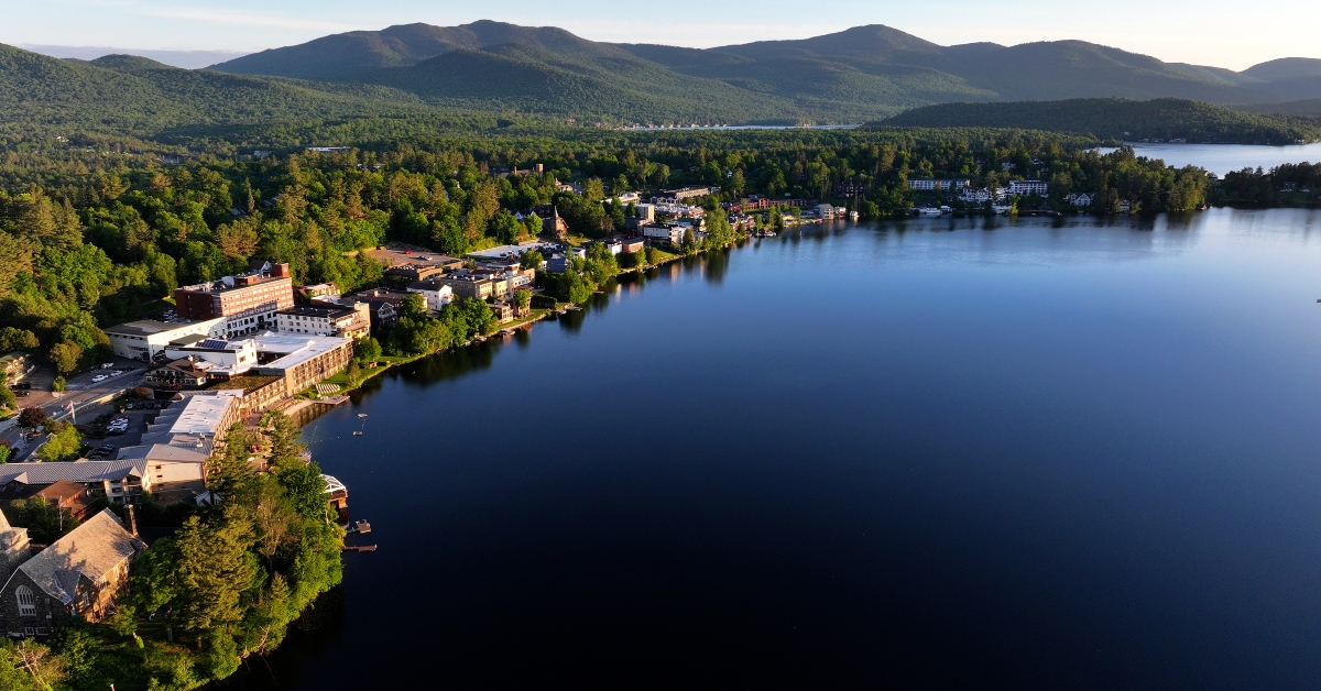 Aerial view of Mirror Lake in the morning