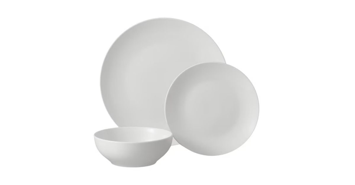 glazed white stoneware dinnerware set