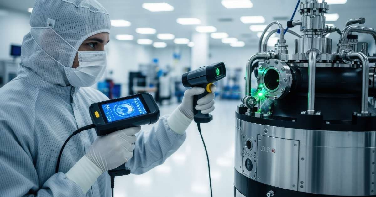 technician examining a small modular nuclear