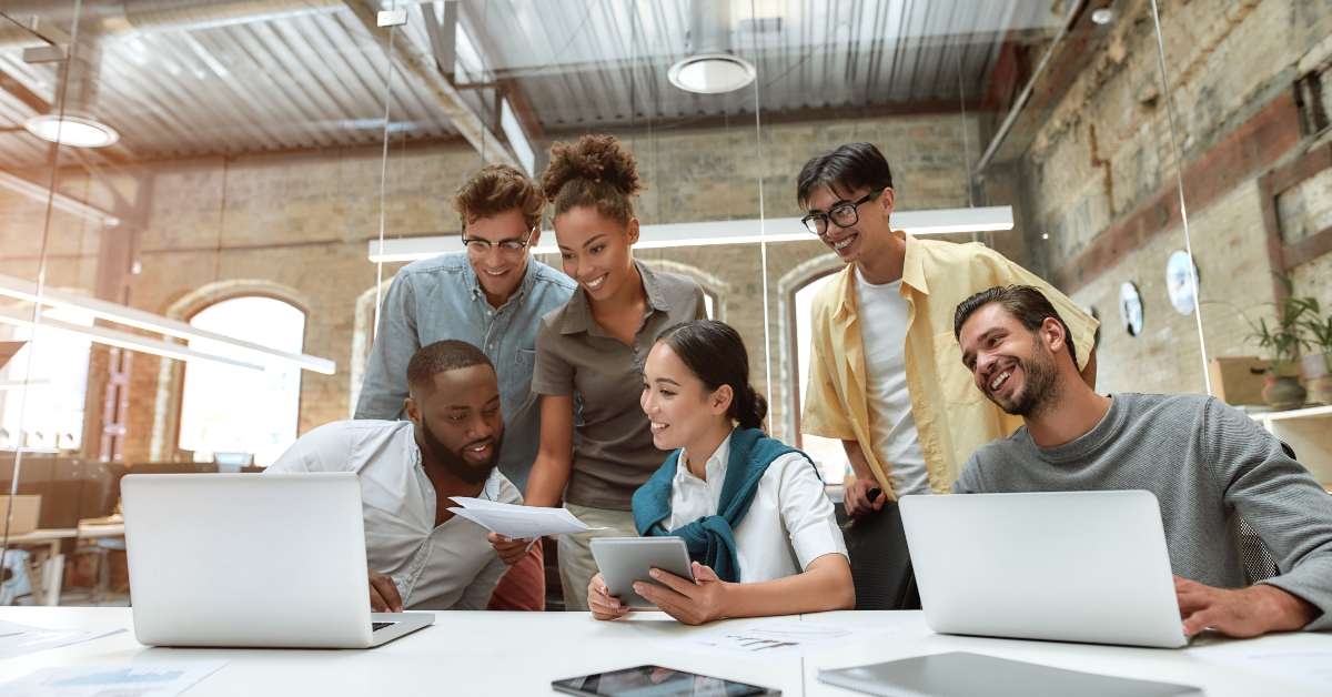 group of young cheerful business people