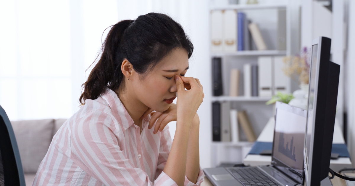 korean office lady getting tired eyes