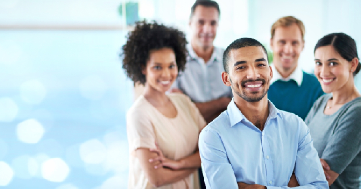 portrait of happy and business people