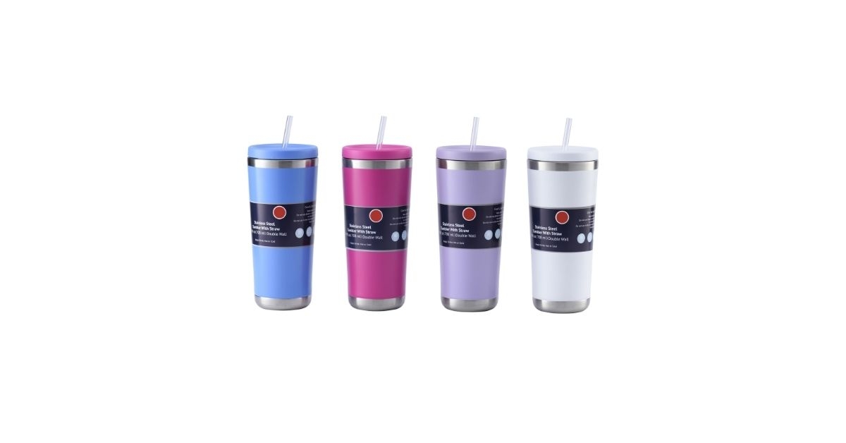 insulated metal tumbler with straw