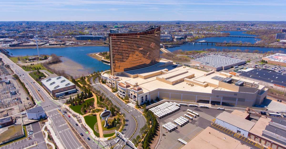 aerial view of encore boston harbor