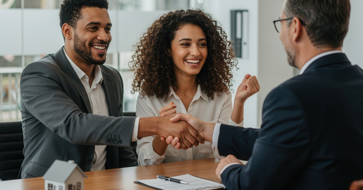 couple handshake mortgage officer