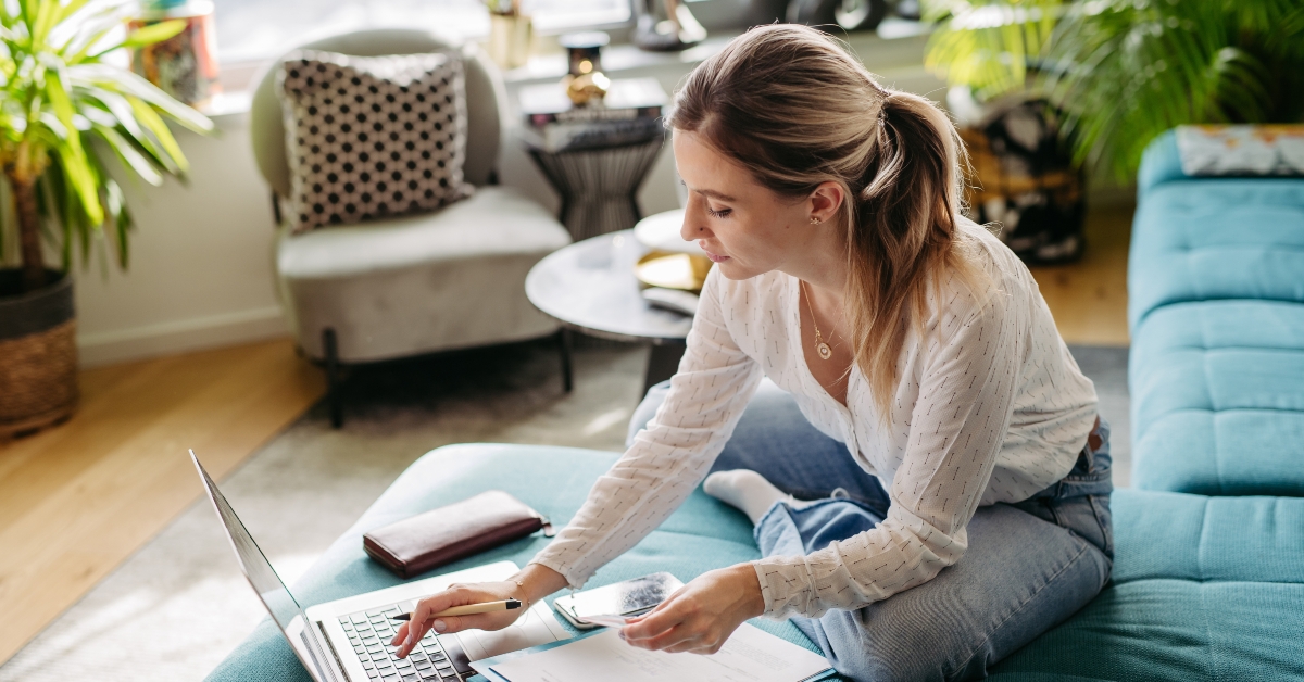 woman paying bills online