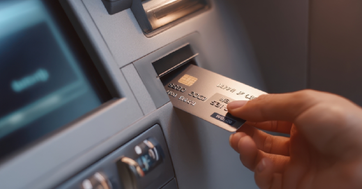 atm card inserted into a withdrawal machine