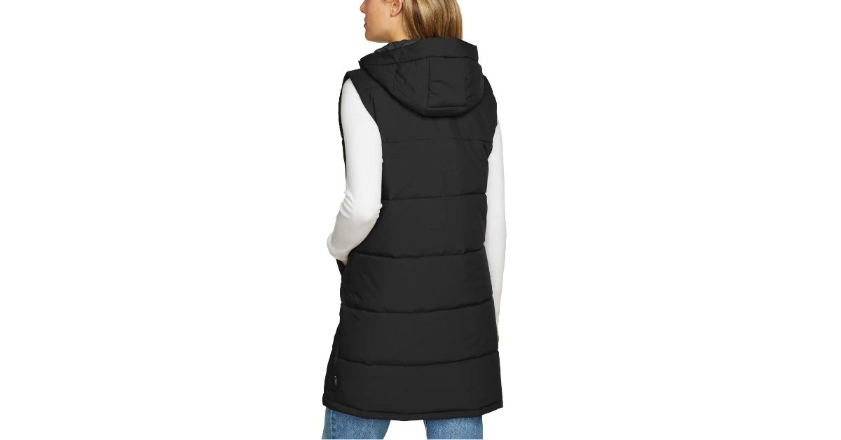 womens long hooded puffer vest