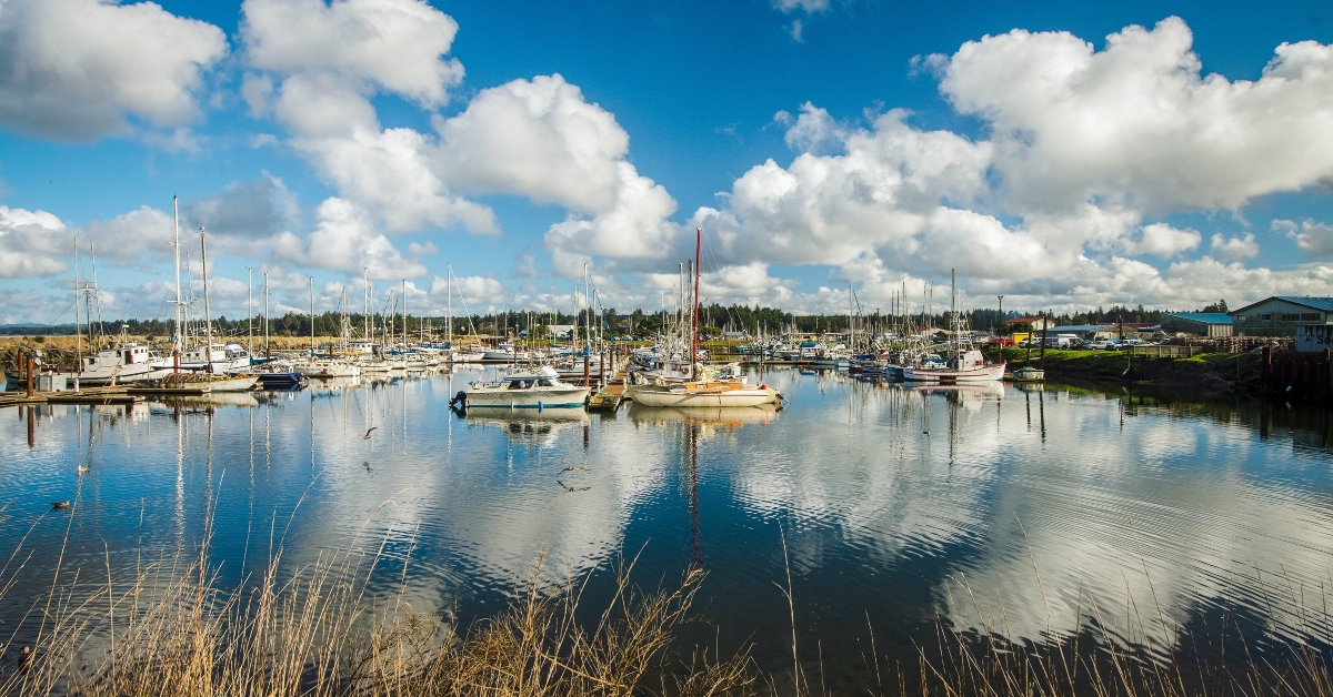 cloud reflecting in the boat harbor