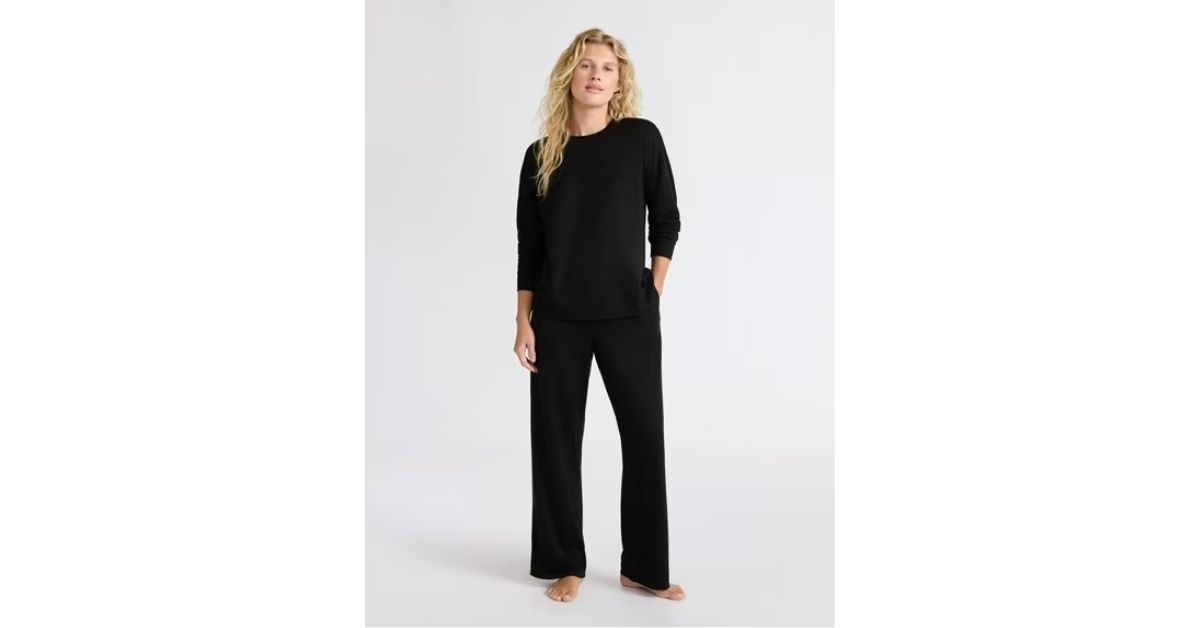 fleece long sleeve top and straight leg pants