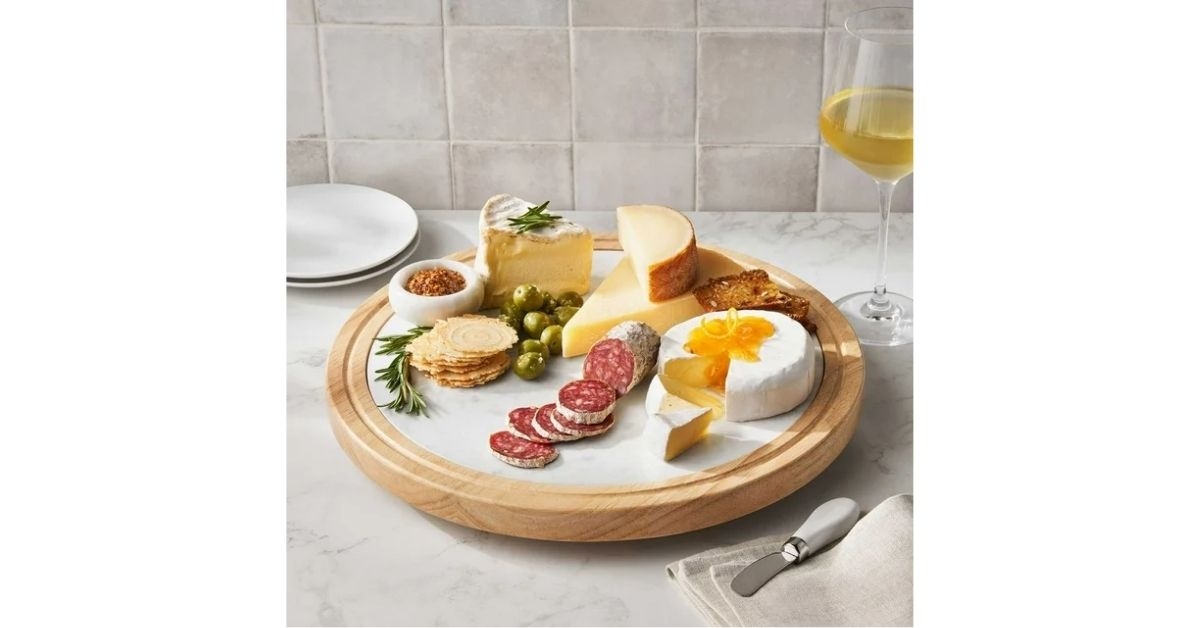 members mark wood marble lazy susan