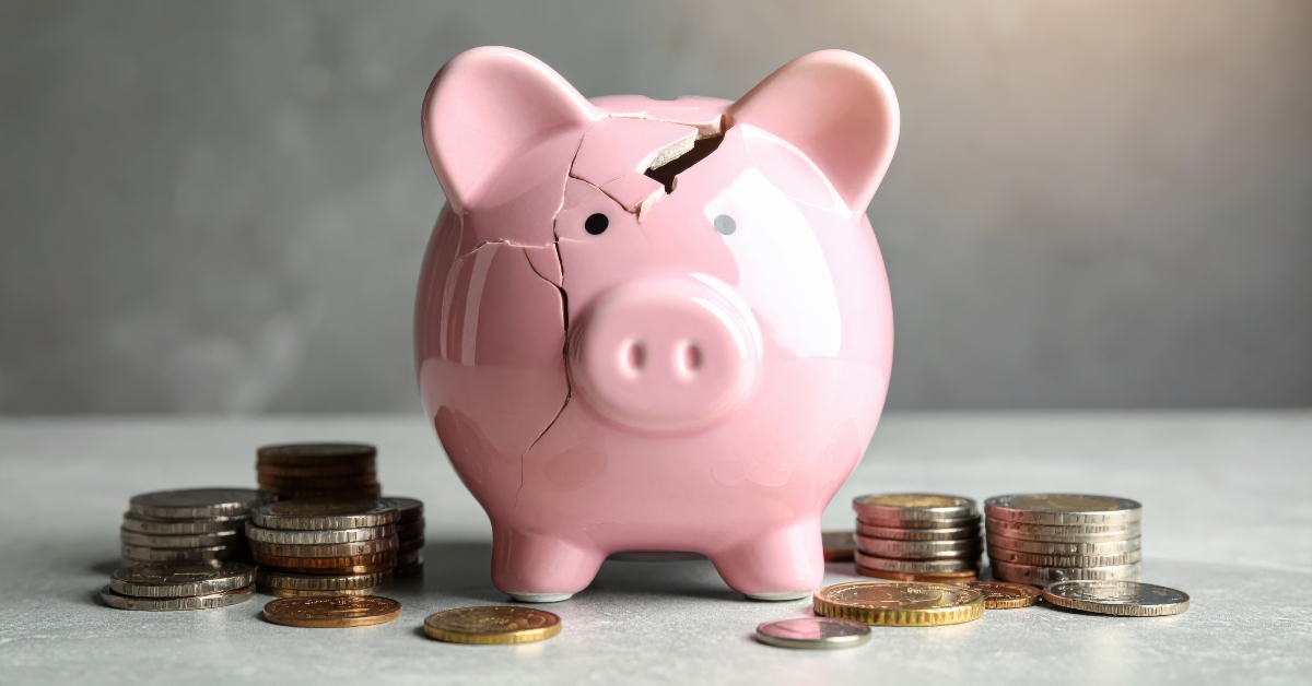 piggy bank surrounded by stacks of coins