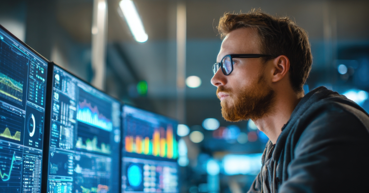 data analyst observes various graphs and charts