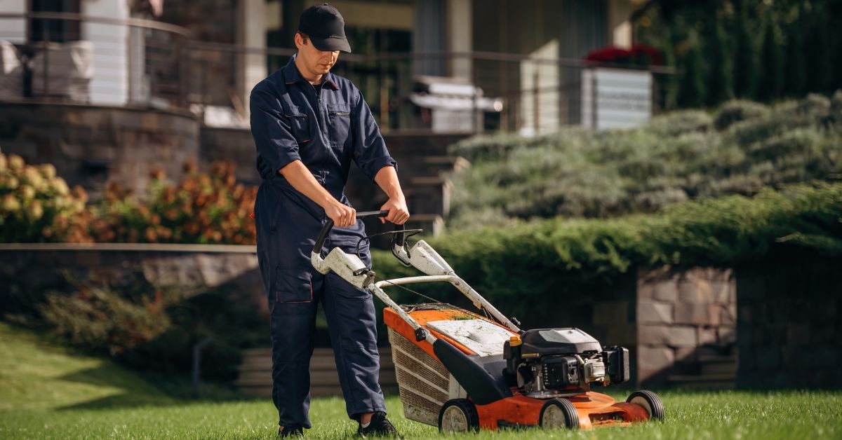 professional mowing lawn