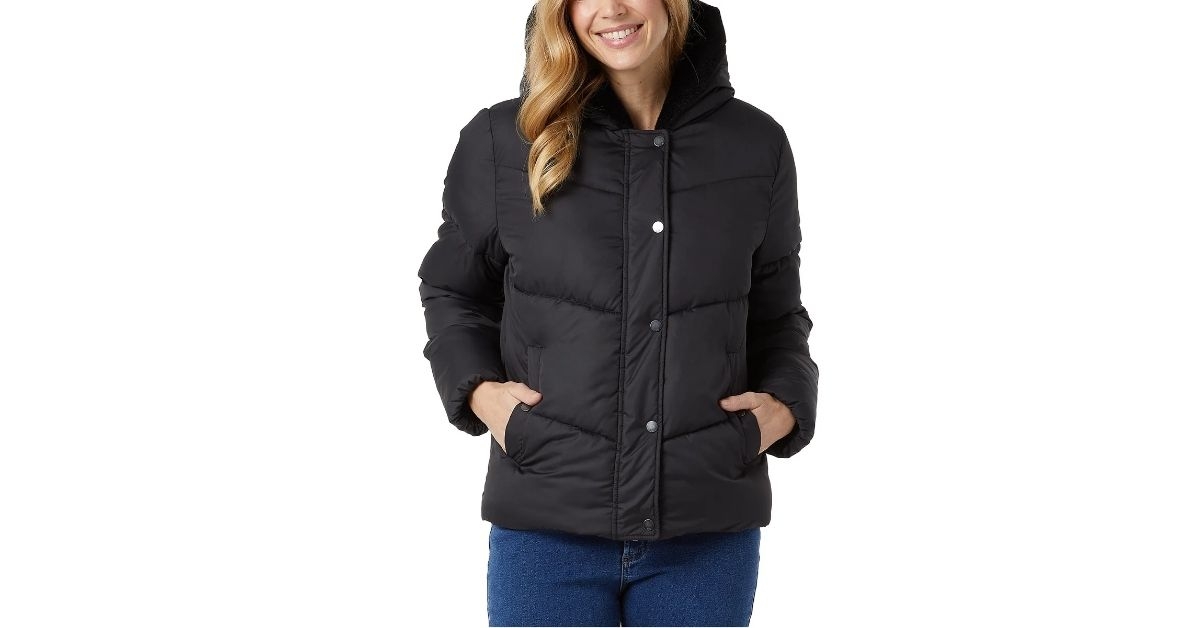 womens quilted jacket with plush lined hood