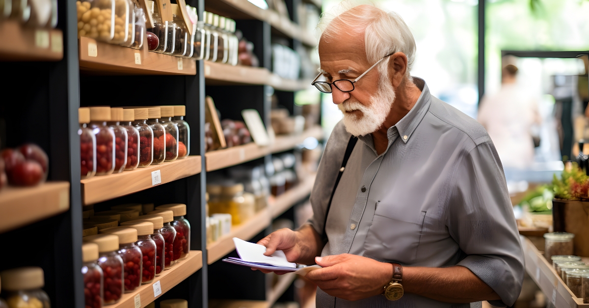 senior man choosing a product