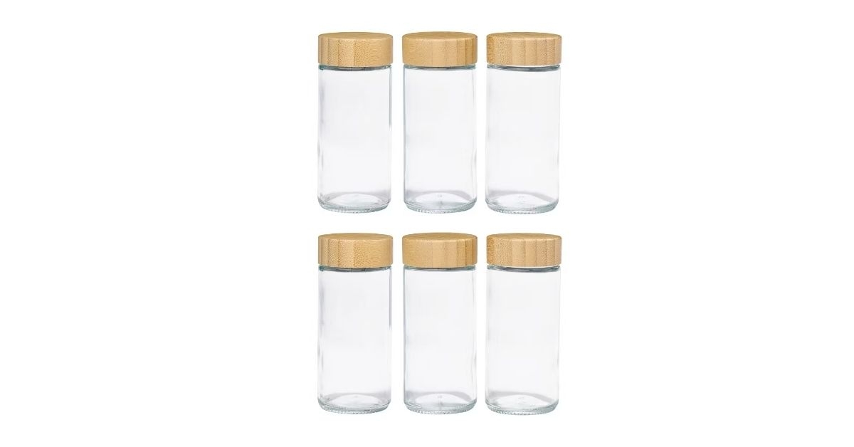 round bamboo lid spice jar set