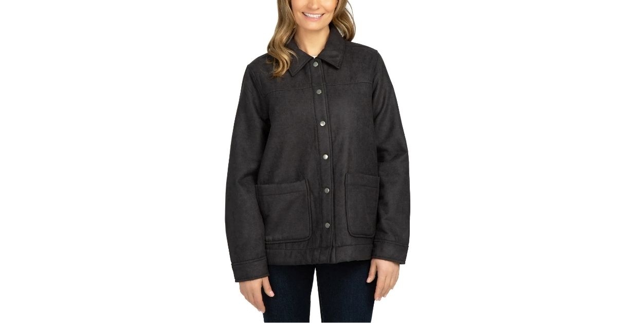 womens faux suede trucker jacket