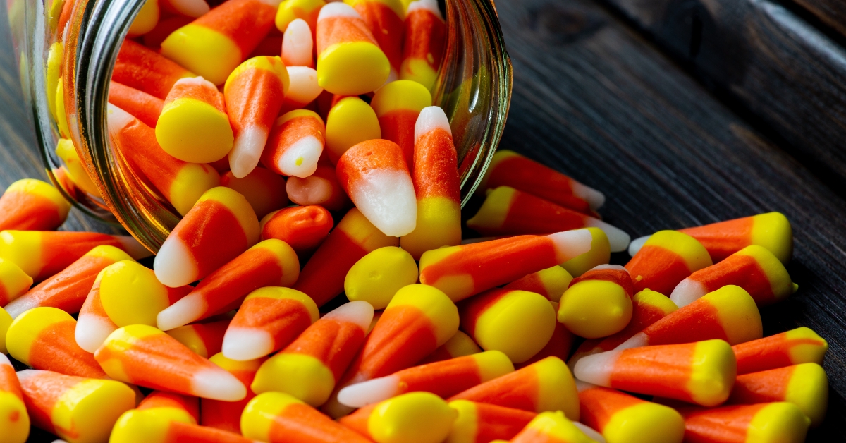 Halloween theme featuring a spilling of candy