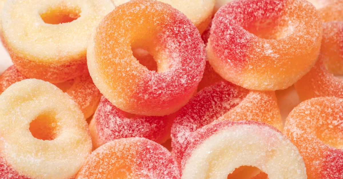 Gummy rings with sugar background